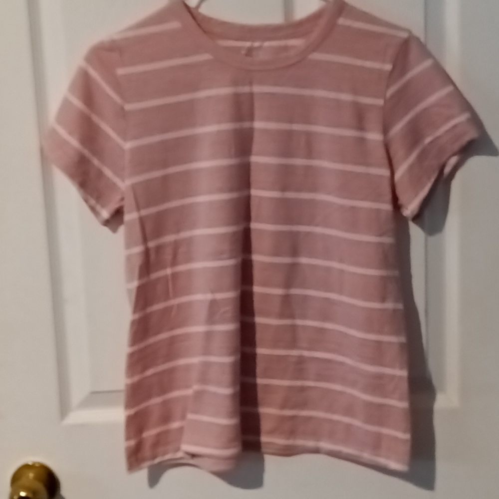 Time and Tru light pink with white stripes Tee Shirt.